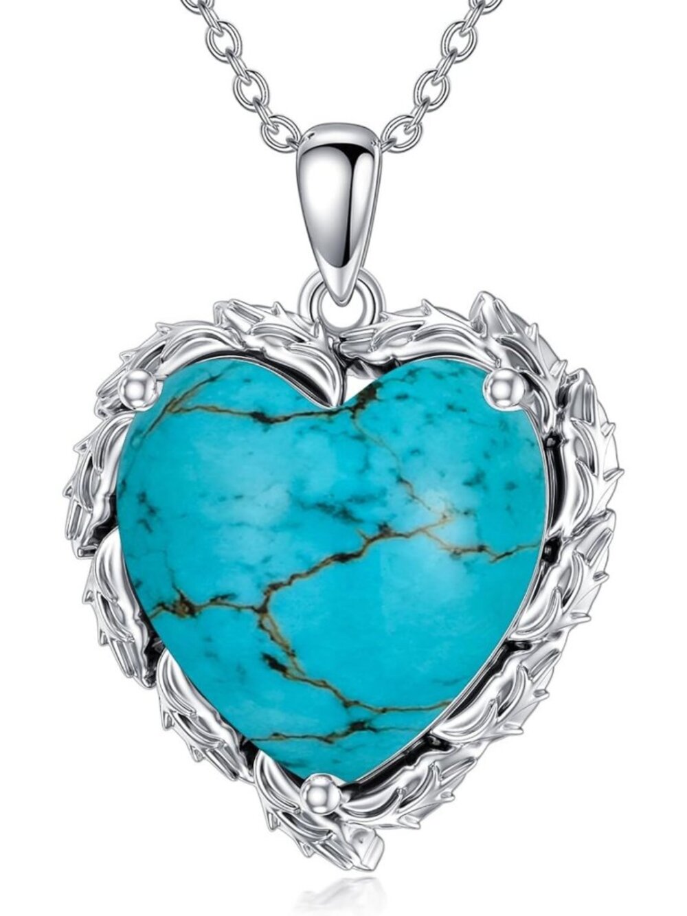 Natural Gemstone Heart Necklaces for Women - 925 Silver Turquoise/Rose Quartz